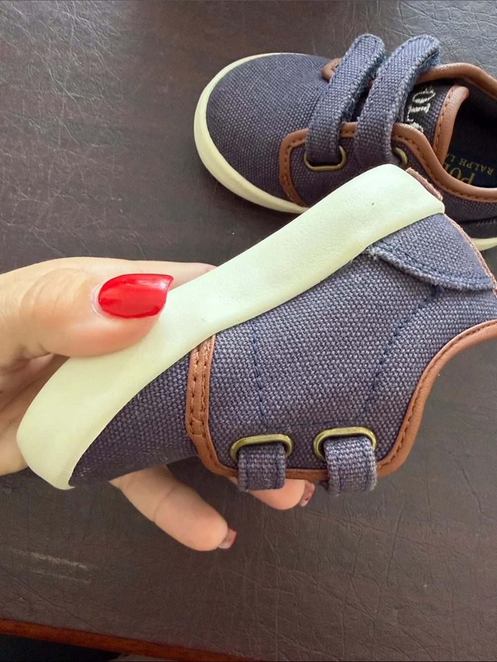 Polo by Ralph Lauren Toddler Navy Canvas Velcro Sneakers with White Soles NIB